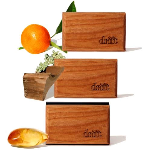 Drift Car Air Freshener - The Original Wood Air Freshener - Car Odor Eliminator - Long Lasting Scent - Metal Clip - Essential Oils - Clean Ingredients - Variety 3 Pack Starter Kit - CLIP INCLUDED