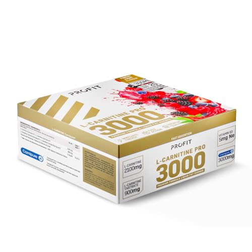 PROFIT - L-Carnitina PRO 3000-20 sticks x 15ml - Carnipure - Mejora la Energía, Resistencia y Rendimiento - Fat Burner Líquido - Con Vitamina B3 (20 sticks x 15 ml, Frutas del bosque)