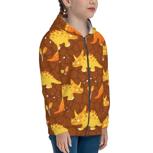 Dinosaurs and Leaves Kids Pullover Hoodies Boys Zip Up Sweatshirts Girls Athletic Clothes with Pocket4