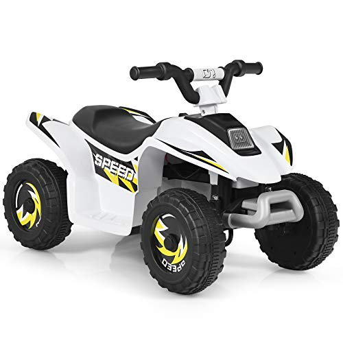 Costzon Kids ATV, 6V Battery Powered Electric Quad, Forward/Reverse Switch, Rear Wheeler Motorized Ride On Mini Vehicle Car for Toddlers Boys Girls, Ride on ATV (White)
