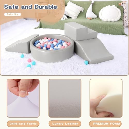 Image of Hoohtoot Foam Climbing Blocks for Toddler: with 4-Piece PU Leather Climbing Toys and a Ball Pit - Foam Ball Pit for Toddlers - Climbing Toys Indoor for Kids Crawling