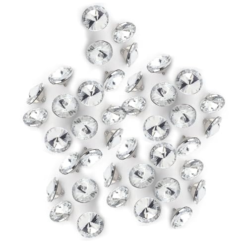 Ejoyous 50Pcs Boutons en Cristal, Boutons Ronds en Strass Clair avec Boucle en métal pour têtes...