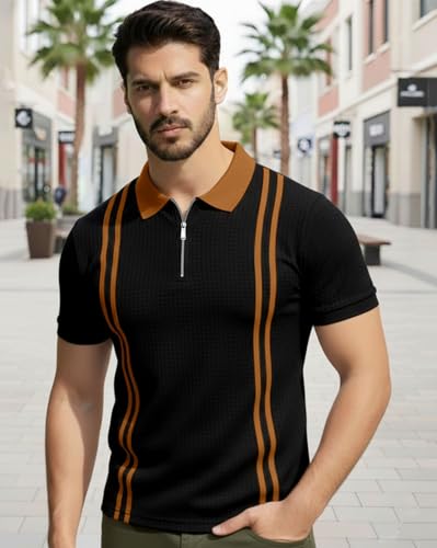 Image of AUSK Men Casual T-Shirt, Texture Printed Half Sleeve Tshirt for Mens, Polo Tshirt for Boys