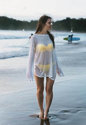 Image of Beautiful Nomad Women's Crochet Cover Ups for Swimwear Bathing Suit Sheer Mesh Beach Tops Swimsuit Vacation Outfits