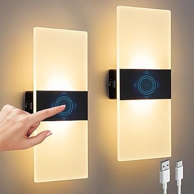 SURPALIG Wall Sconce Set of 2, Touch Control, 4000mAh Battery Operated Bedside Night Light, Dimmable Wall Lights for Bedroom, Rechargeable Magnetic Cordless LED Wall Lamp
