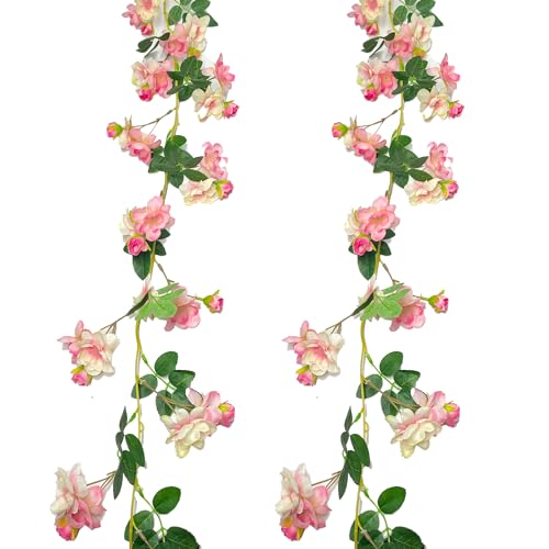 duoyif Gardenia Fake Flowers Spring Summer Flower Garland Fake Ivy Flowers Garland Artificial Gardenia Flowers for Weddings Arch Parties Gardens Room Deco 1.8 m 2 Pieces (Light Pink)