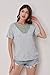 RICSHTORY Womens Spring Fashion 2026 Button V Neck Summer Sweaters Pullover Tops Casual Short Sleeve Work Office Shirts Dressy Casual Tunic Blouses Light Grey Large
