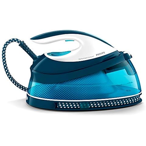 Philips PerfectCare Compact Steam Generator Iron with 400g steam boost, 2400 W, Blue & White - GC7840/26 Cover