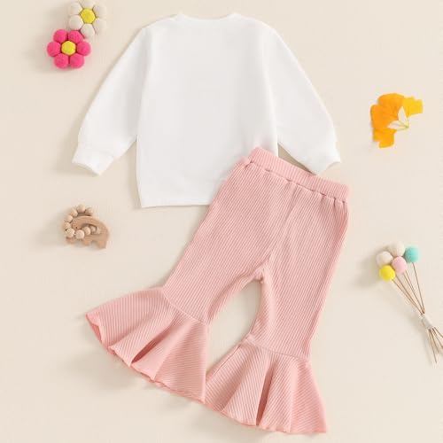 Toddler Baby Girls Fall Clothes Western Cowgirl Outfit Let's Go Girls Sweatshirt and Ribbed Flare Pants Set4
