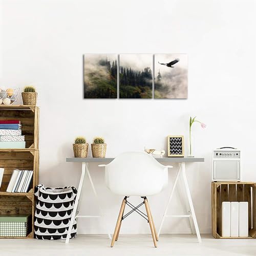 Biuteawal 3 Piece Eagle Wall Art Bald Eagle Flying In Green Mountain Forest Landscape Poster Painting Prints Cool Wild Animal Picture Artwork For Bedroom Office Living Room Home Decoration thumb #4