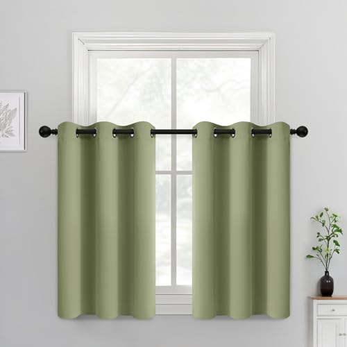 Yakamok Room Darkening Thermal Insulated with Grommet Window Curtain for Bedroom, 38Wx36L inch, Light Reducing Drapes for Living Room,Sage Green, 2 Panels