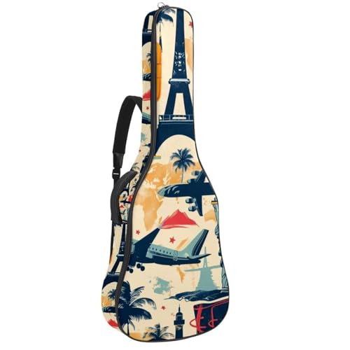 Housse guitare acoustique 109 cm sac à dos imperméable Oxford motif voyage multicolore