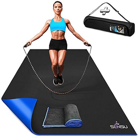Sensu Large Exercise Mat – 6’ x 4’ x 8.5mm Extra Thick Workout Mats for Home Gym Flooring - Perfect for Jump Rope, Weights, Cardio and Fitness– Durable High Density Non-Slip Workout Mat- Shoe Friendly Cover