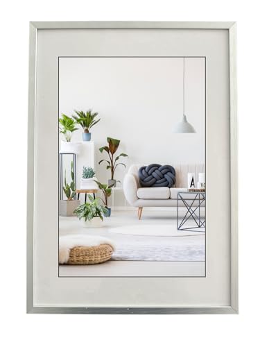 eacommerce - Cornice Minimal in Alluminio per Diplomi e Poster | Appendibile Orizzontale o Verticale | Vetro Crilex Infrangibile | Made in Italy (Argento, Formato A3-29,7x42 cm)