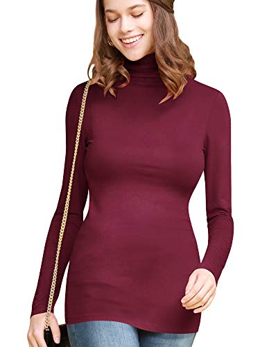 Image of Lock and Love Women's Turtleneck Top Lightweight Long Sleeve Slim Fit Pullover, Soft Rayon Stretch Layering Basic, S-3XL