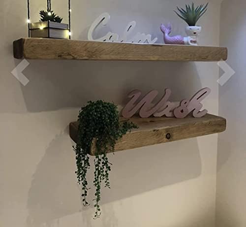 2 X 80CM RECLAIMED STYLE ENGLISH OAK COLOUR CHUNKY FLOATING SHELF SHELVES WOODEN
