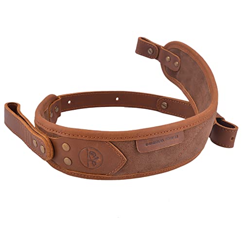 Crazy Horse Buffalo Cowhide Leather Rifle Gun Sling, Padded Handmade Gun Straps(Brown + Swivels) #TOP4
