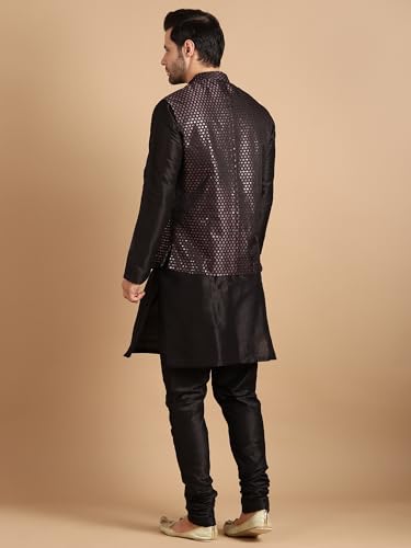 Image of men's Silk Blend Kurta Pejama & Waistcot Set
