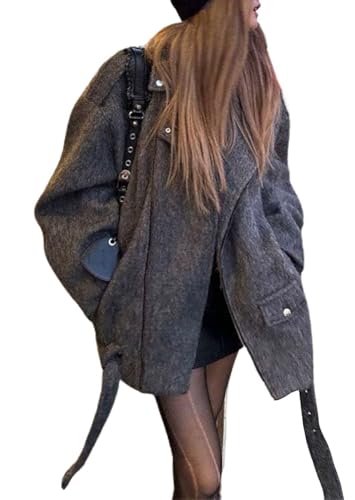 utcoco Women Warm Pea Coat Fashion Oversized Notched Lapel Zip