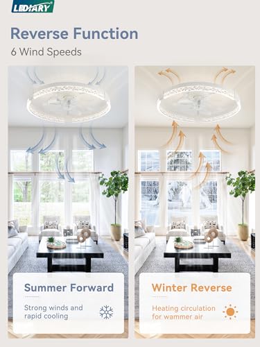 Image of LEDIARY 19.7 inch Low Profile Ceiling Fans with Lights, APP & Remote, White