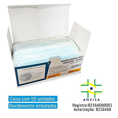 Mascara descartavel Cirurgica ANVISA Azul tripla com clip nasal Higiene E Proteção De Rosto caixa 10