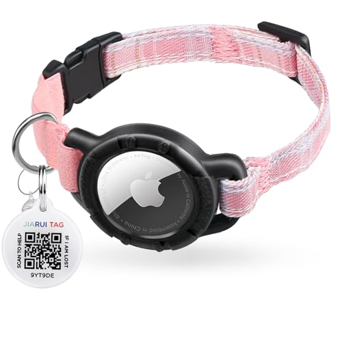 Cat Collar, Integrated GPS Cat Collar with Holder, QR Code Name Tag and Bells, Cat ID Tag Personalized Cat Collars, Fits Cats, Kittens and Puppies (Pink S)