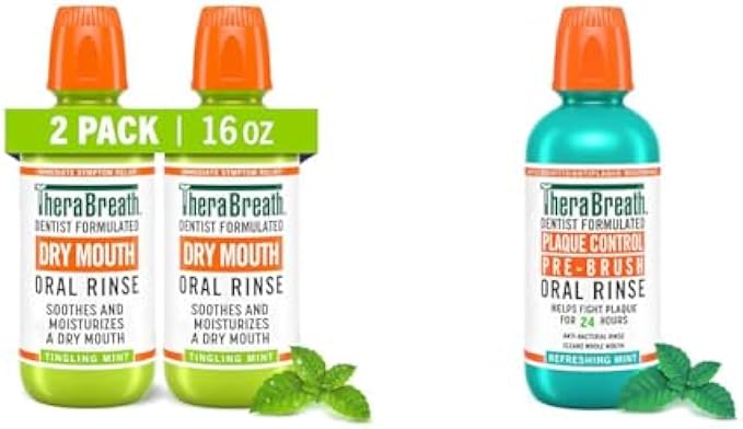 TheraBreath Dry Mouth Oral Rinse, Tingling Mint, Dentist Formulated, 16 Fl Oz (2-Pack) & Dry Mouth Lozenges with ZINC, Tart Berry Flavor, 100 Lozenges