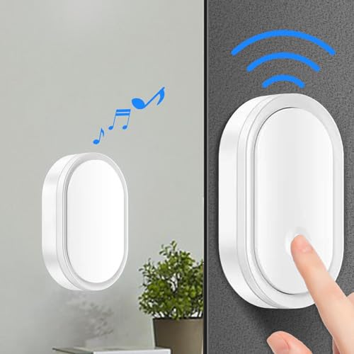 JISADER Campainha sem fio elegante com luz LED para residências e escritórios, branco, Tamanho real