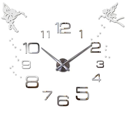 Horloge murale 3D acrylique miroir grand format numérique argent