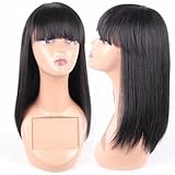 HAIR WAY Straight Wigs with 20% Human Hair and 80% Premium Japanese Fiber Like Real Human Hair Wig for Black Women Synthetic Wigs Straight Hair with Bangs for Daily Wear 14inches #1B