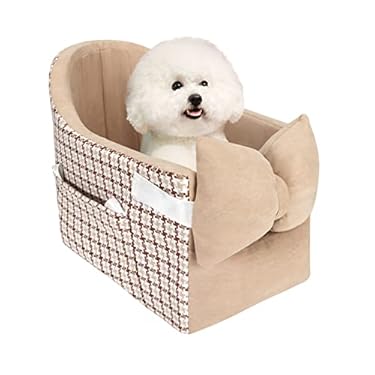 AMAZON - Dog Car Seat for Small Dog Booster Seat Middle Console Doggie Seat Puppy Car Seat for Small Dogs 0-15 Ibs(Brown)