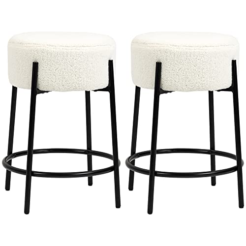 {Sillas Cocina Pack de 2 Alto Sillas Cocina HOMCOM Conjunto de 2 Taburetes Altos de Cocina Tapizado en Borreguito Sillas Altas de Cocina sin Respaldo Carga 120 kg para...