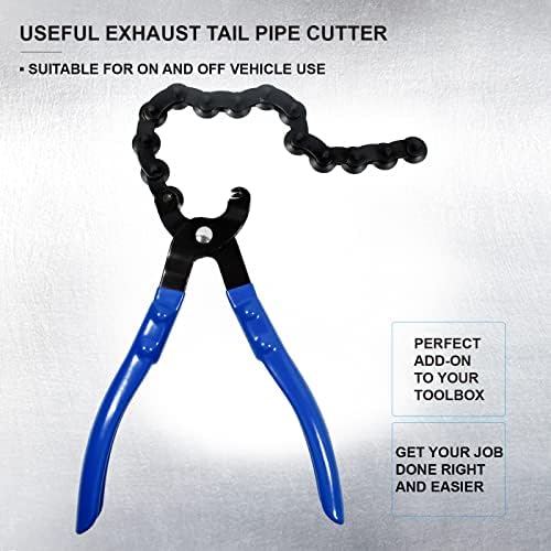 Exhaust Pipe Cutter-Quickly Cuts Tailpipes and Exhaust Pipes, Non-Slip Rubber Handle and 14 Roller Blades Design-Adjustable Chain Exhaust Cutter for Use on and Off Vehicle