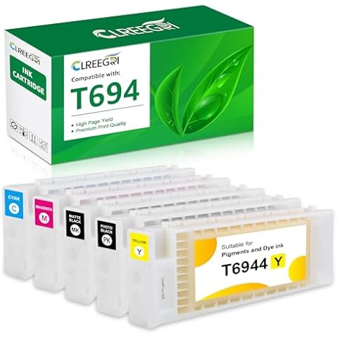 CLREEGRI Remanufactured T694 Ink Cartridge Eps 694 T6941 T6942 T6943 T6944 T6945 700ml Ink Pack Compatible with Eps SureColor T3000 T3270 T5000 T5270 T7000 T7270 Printers (Set of 5) Cover