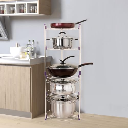 Pot Rack Pan Saucepan Stand 5 Tier Wire Shelving Unit Stand Home Multi-Functional Kitchen Pans Pots Storage Shelf Organizer Holder Standing for Home Kitchen Bath Room - Image 9