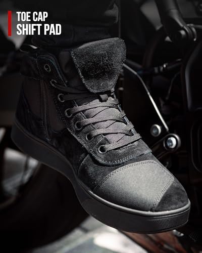 RIDEIRON Motorradschuhe Herren Damen Motorradstiefel CE-geprüft,rutschfeste,verstärkte verdickte Sohle, wasserdicht atmungsaktiv bequem mit seitlichen Reißverschlüssen und Knöchelstütze Schwarz 44