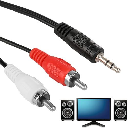 TWOBUD RCA to 3.5mm Aux Cable - 1.5m, Headphone Jack Adaptor RCA Cables Gold-Plated Audio Adapter Lead, Phono to 3.5mm Jack Adapter Lead Hi-Fi Amplifier Speaker - RCA Cable to Audio Jack