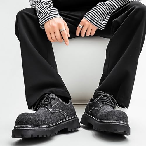 Men's Denim Big Round Toed Platfrom Work Derby Shoes Fashion Lace Up Chunky Block Heel Thick Cushioned Comfortable Lug Sole Non Slip Oxfords for Commuting Leisure Daily3