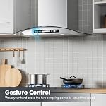 HisoHu Wall Mount Curved Glass Range Hood 36 Inch, 780 CFM, Kitchen Vent Hood Ductless/Ducted Convertible with Touchscreen and LED Lights