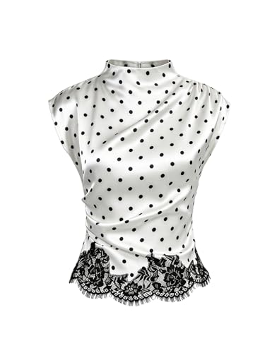 White Polka Dot Lace Trim Top