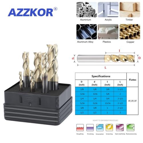Image of Carbide Square Inch End Mill HRC70 Double Edge 3 Flute TICN Coating Tungsten Steel for Aluminum Wood Endmills 1 /8,3 /16,1 /4,5 /16,3 /8,1 /2 Series 6pcs Set