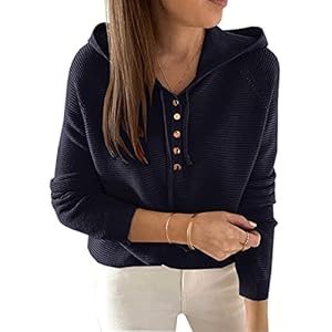 MAYFASEY Damestrui hoodies casual button up V-hals gebreide lange mouwen capuchon Henley tops