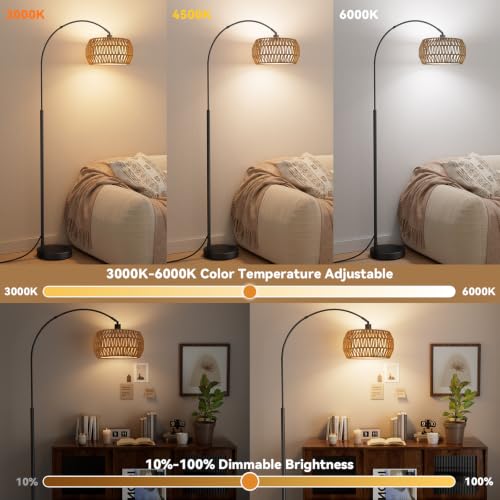 Ambimall Boho Arc Floor Lamp, Color Temperatures and Brightness Adjustable by Ambimall - Used condition - Image 3