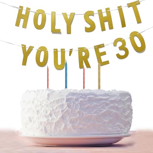 Bannière dorée à paillettes « Happy 30th Birthday » - Décorations d'anniversaire des années 20 - Bannière « Holy Shit You're 30 » - Décoration de fête pour 30e anniversaire - Pour femme et homme