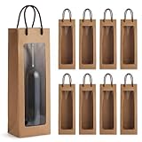 8 Stk Wein Geschenktüten, Weinflaschenbeutel mit Fenster, Flaschen Geschenktüten, Weinflaschen Tüten, Weinflaschentaschen, Weihnachtstaschen mit Griffen für Hochzeit Party Weingeschenk(9,5x9x35cm)