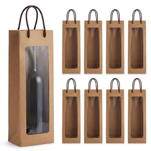 8 Stk Wein Geschenktüten, Weinflaschenbeutel mit Fenster, Flaschen Geschenktüten, Weinflaschen Tüten, Weinflaschentaschen, Weihnachtstaschen mit Griffen für Hochzeit Party Weingeschenk(9,5x9x35cm)
