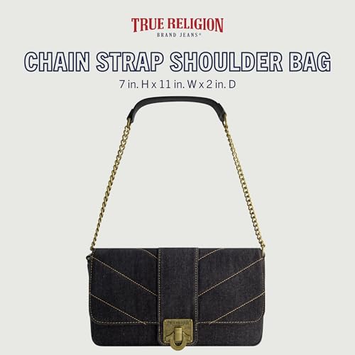 Image of True Religion Women's Denim Shoulder Bag Purse, Mini Handbag with Chain Strap | Denim
