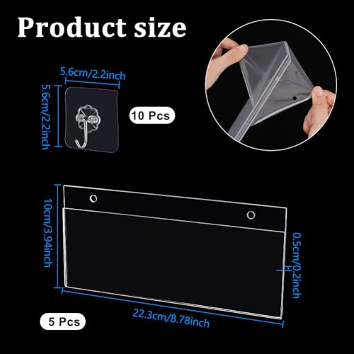 NBEADS 15 Stück Acryl Fensterschildhalter Set Mit 10 Klebehaken, 22,3x10,4 cm Klar PVC Acryl Etikettenhalter, Bohrlos Für Schaufenster Menüanzeige An Glastüren Cafe Einzelhandel Öffnungszeiten