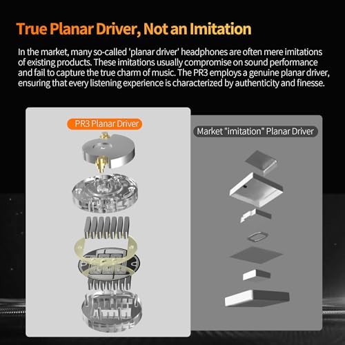 KZ PR3 Kulakiçi Bas Stereo Ses Rahat Kablolu Kulaklıklar, 13,2 mm Düzlemsel Manyetik Sürücü Kulak İçi Monitör Kulaklıklar HiFi Kulaklık Ses Mühendisleri, Müzisyenler için (Siyah, Mikrofonsuz) - Görsel 7