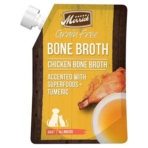 Image of Merrick Grain Free Bone Broth, Premium Human Grade And Gluten Free Dog And Cat Food Topper Pouches, Chicken - 16 oz. Pouch